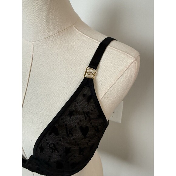 Black Deep V Sheer Lace Victoria Secret Bra Size medium - Picture 4 of 7